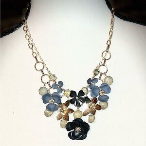 Banana Republic: Blue and Gold Floral double strand necklace.